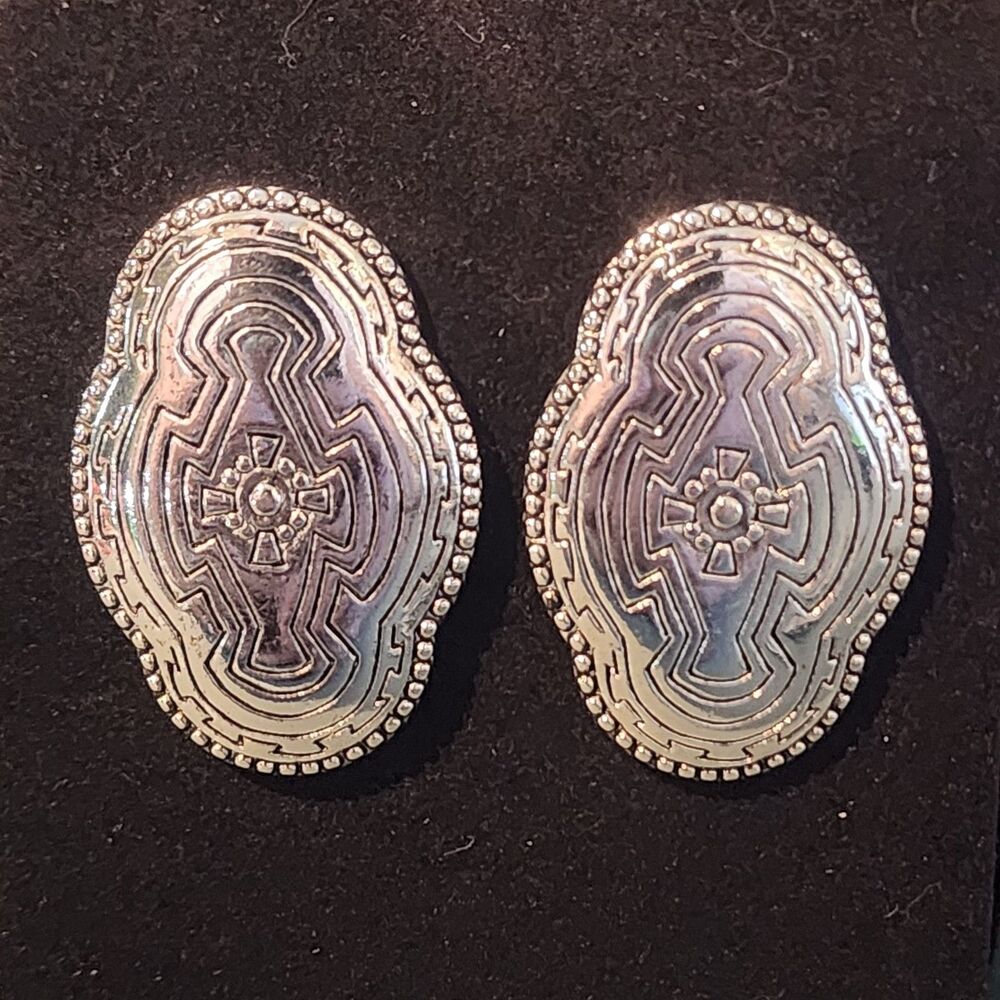 Vintage Native American Silver Tone Stamped Concho Post Earrings Southwest